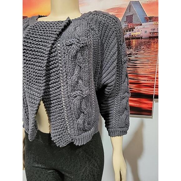 Rebecca Taylor Women's XS sweater knit gray wrap with chain details #1 - Picture 2 of 9